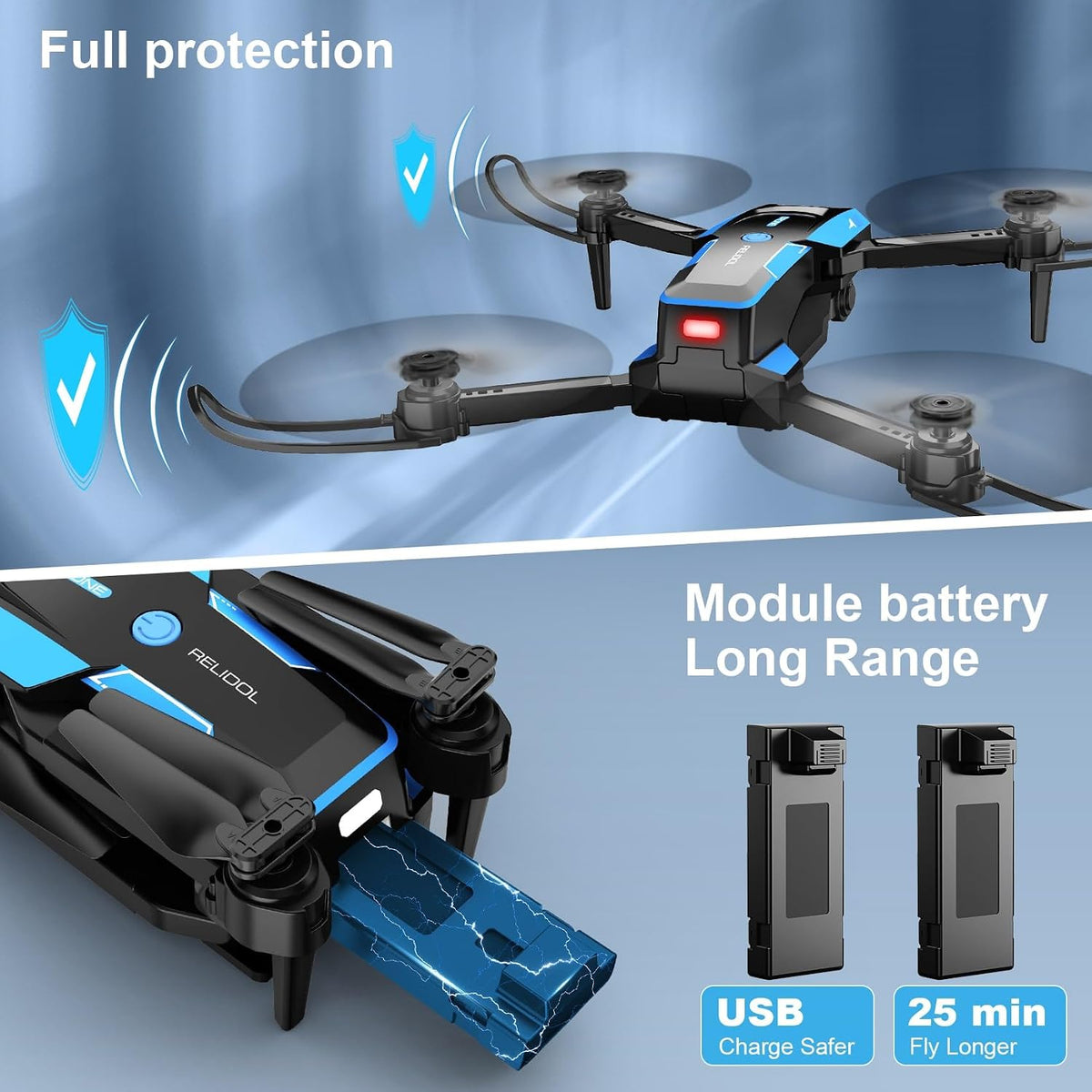 Drone con cámara 1080P - Drone plegable RC Quadcopter FPV con contr...