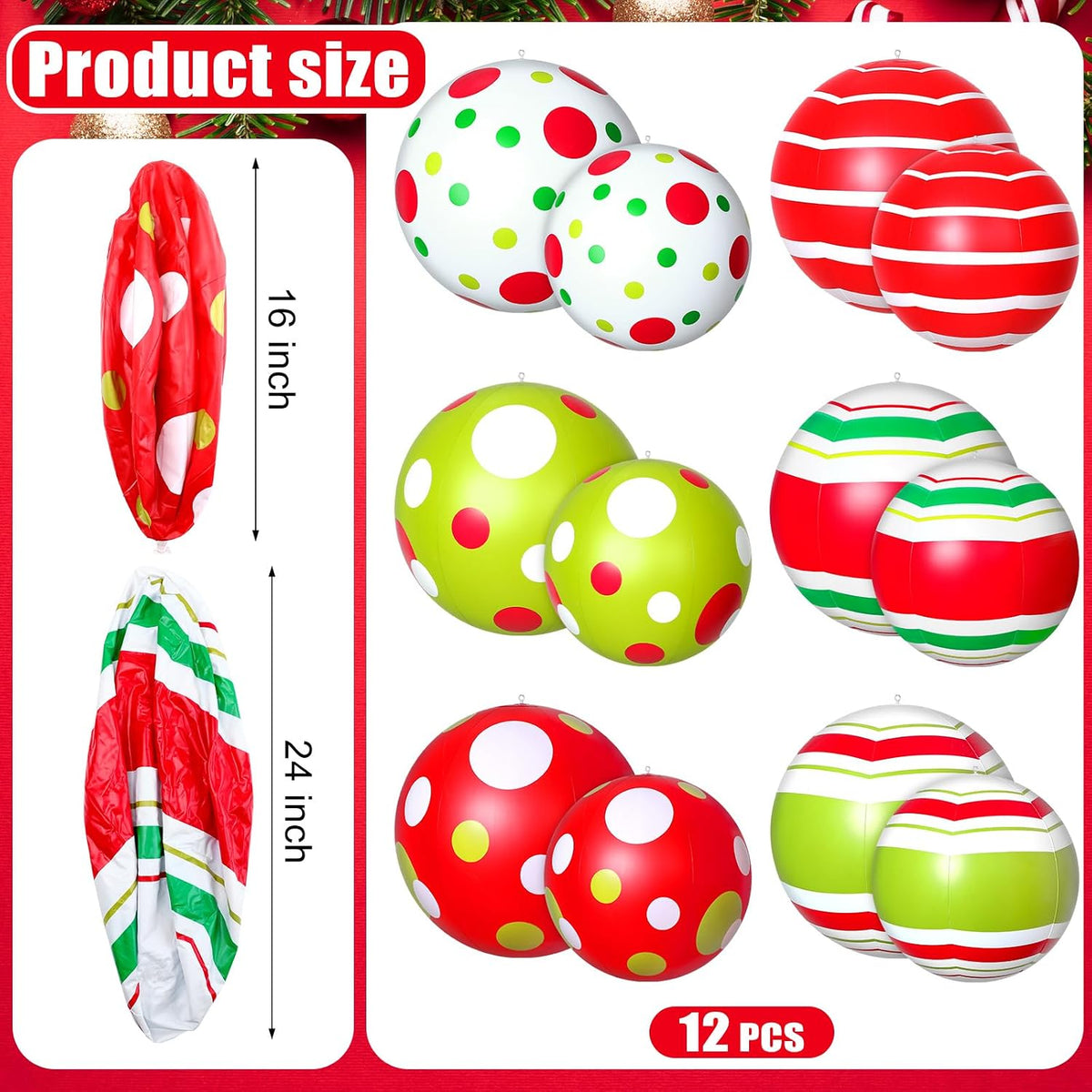 Jetec - 12 bolas inflables gigantes de Navidad de 24,16 pulgadas pa...