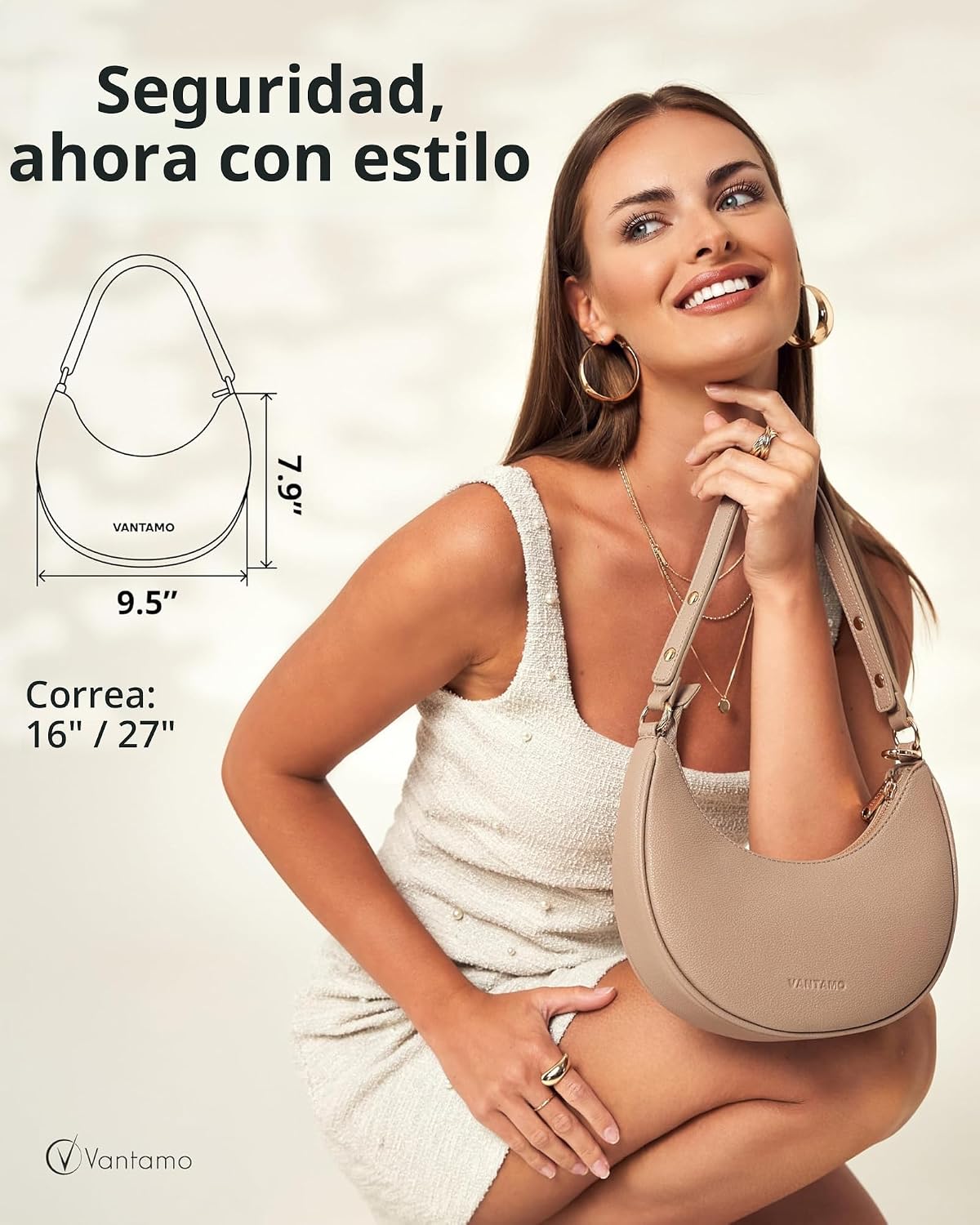 Bolsos Vantamo para mujer con forma de media luna con protección RF...