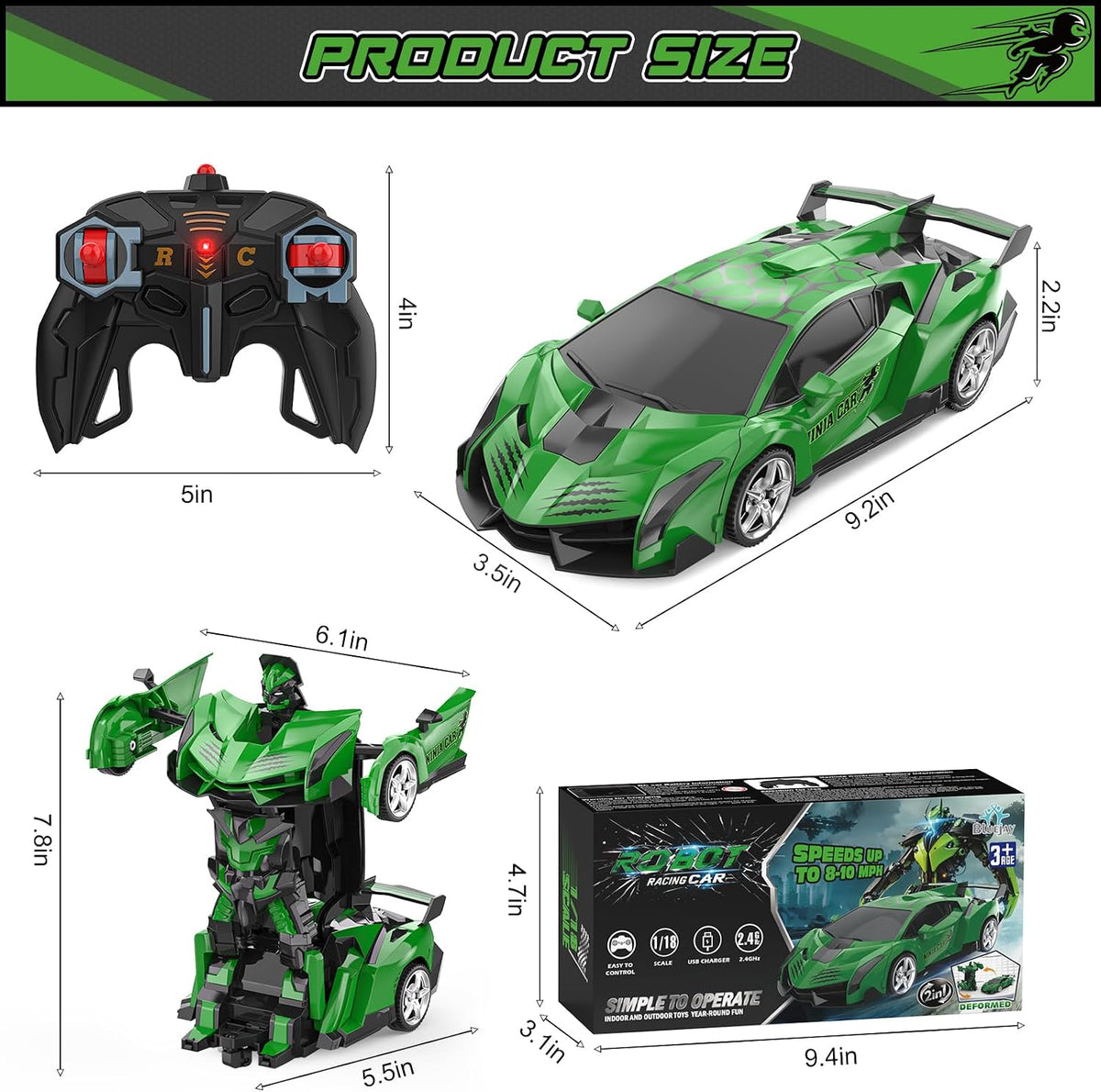 BLUEJAY Transform RC Cars para niños de 3 a 12 años, coche de contr...