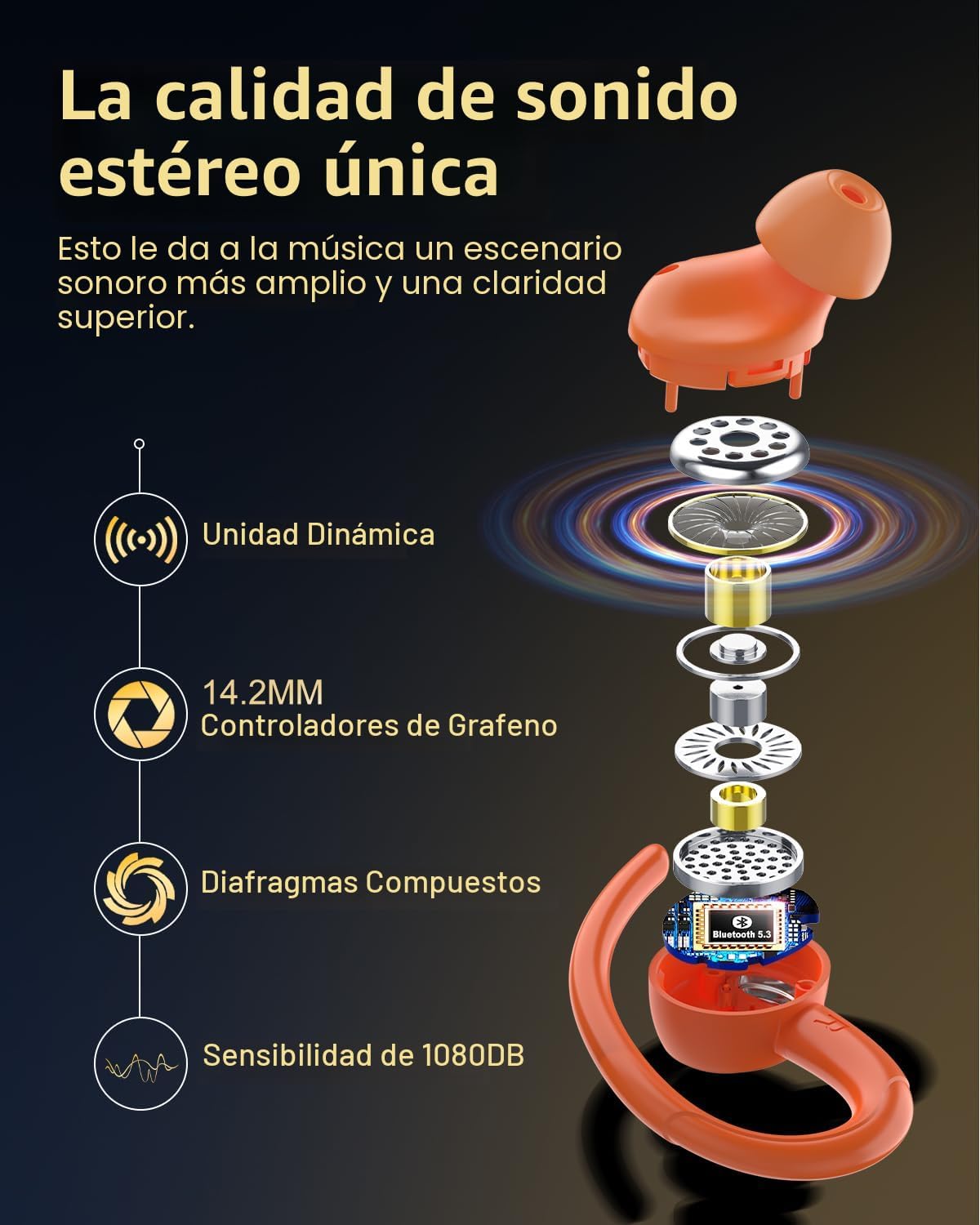 Auriculares inalámbricos, Bluetooth 5.4 Auriculares deportivos sobr...