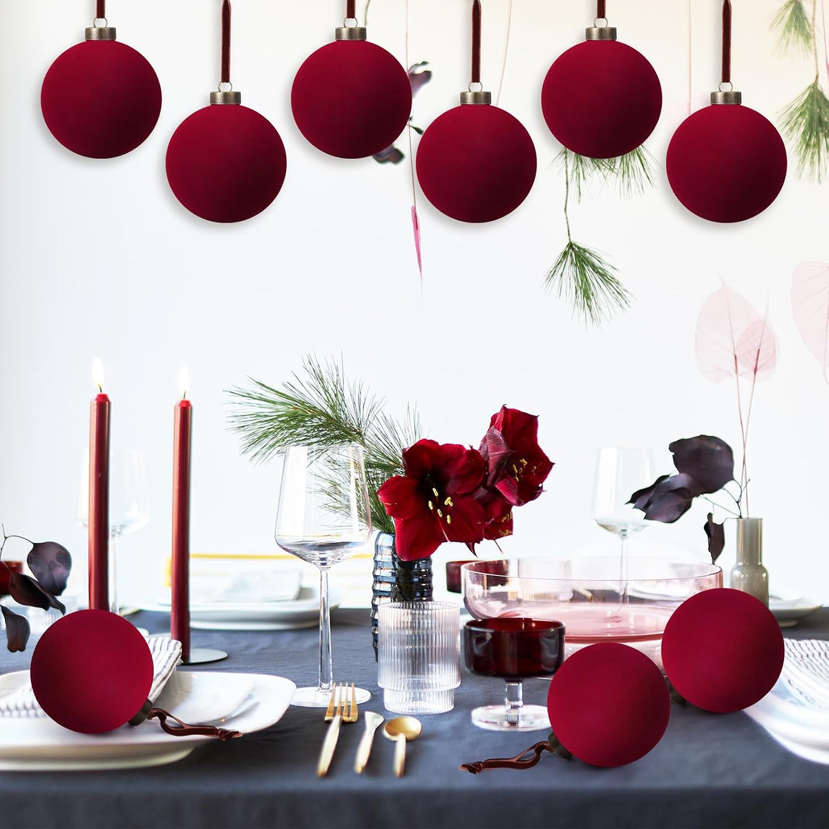 6 adornos grandes de terciopelo de Navidad de 4 pulgadas | Bolas co...