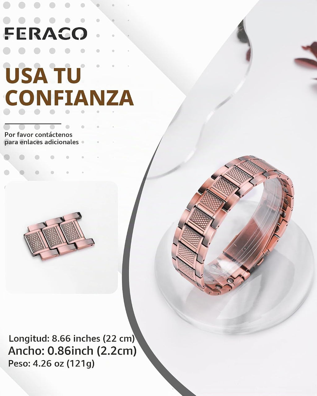 Pulsera de cobre para hombre Feraco, 3 veces más fuerte, pulseras m...
