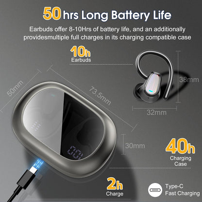 Auriculares inalámbricos Bluetooth 5.4 con gancho para la oreja par...