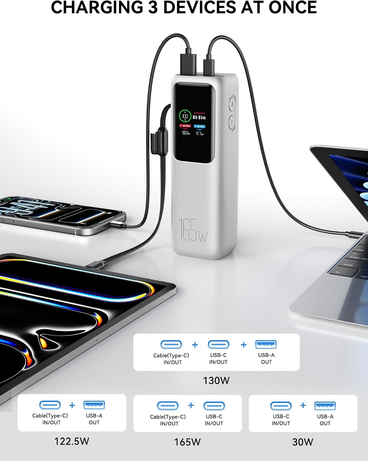 citicr Banco de energía portátil 27000mAh 165W cargador rápido con...