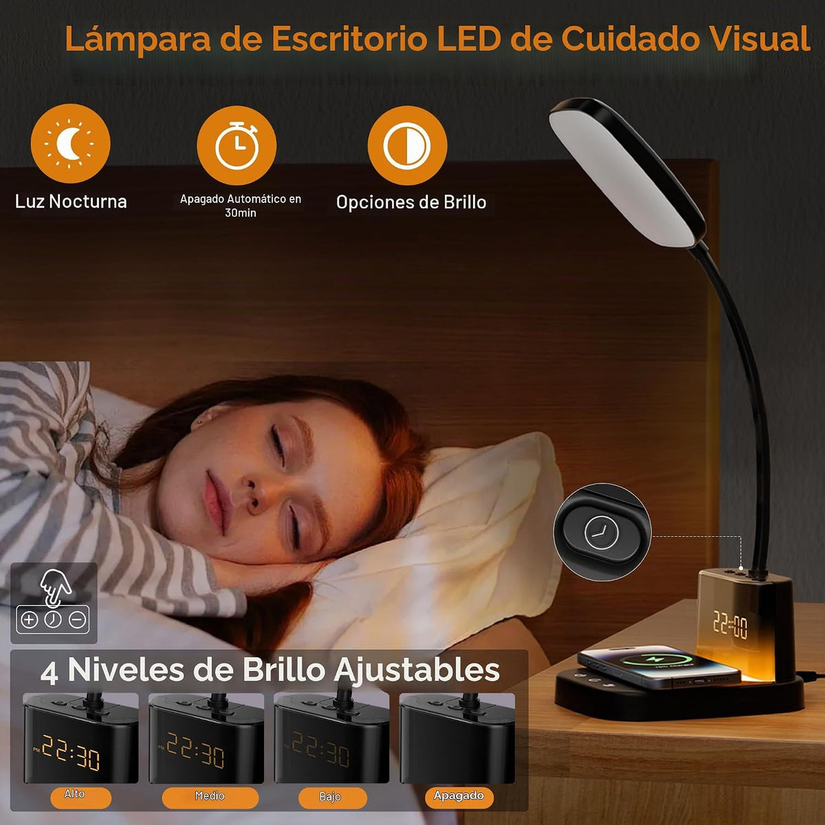 Lámpara de Escritorio Sailstar, Lámparas de Mesita de Noche con Car...