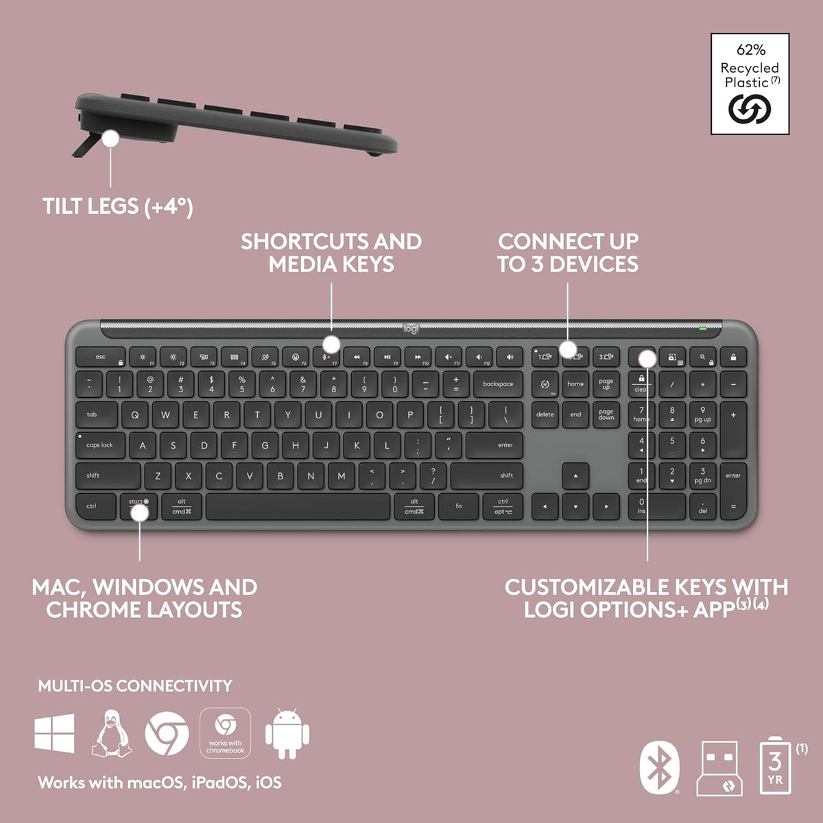 Teclado inalámbrico Logitech Signature Slim K950 con escritura sile...