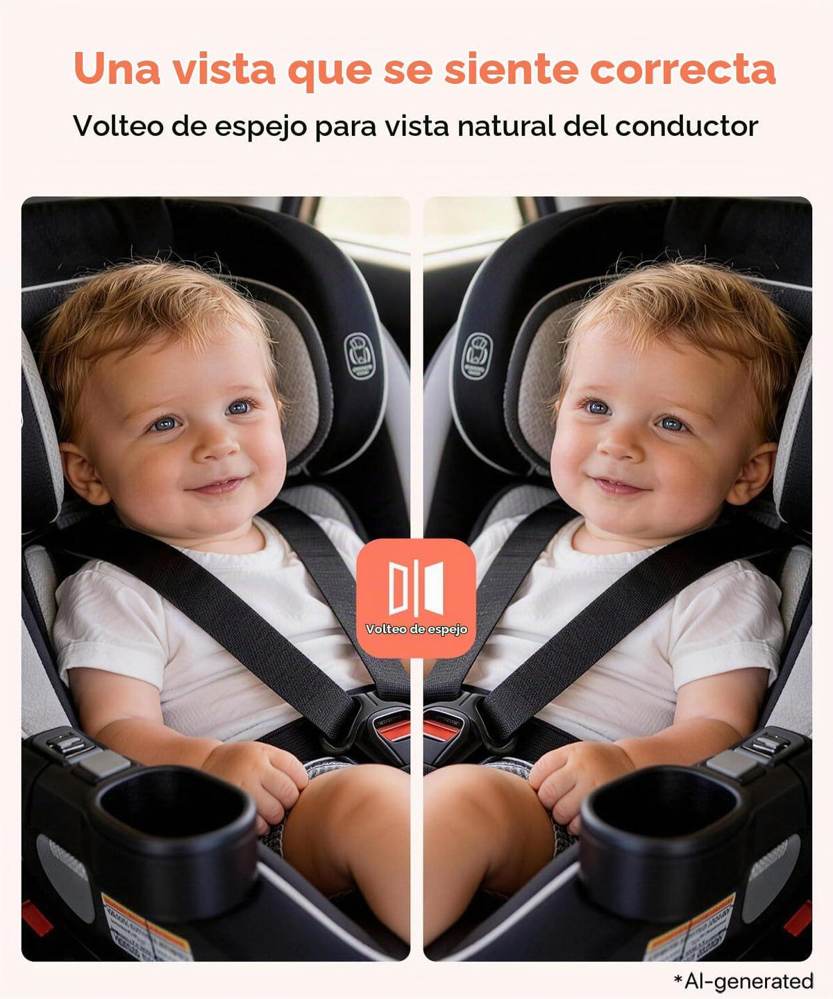Babyvue Cámara de coche de bebé BV5, monitor 1080P de 5.2" para...