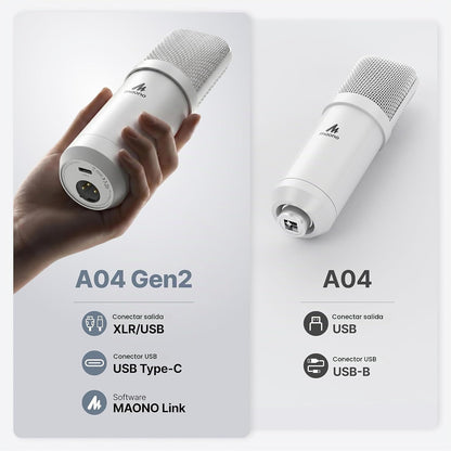 MAONO Micrófono de condensador XLR\/USB blanco A04 Gen2 para grabac...