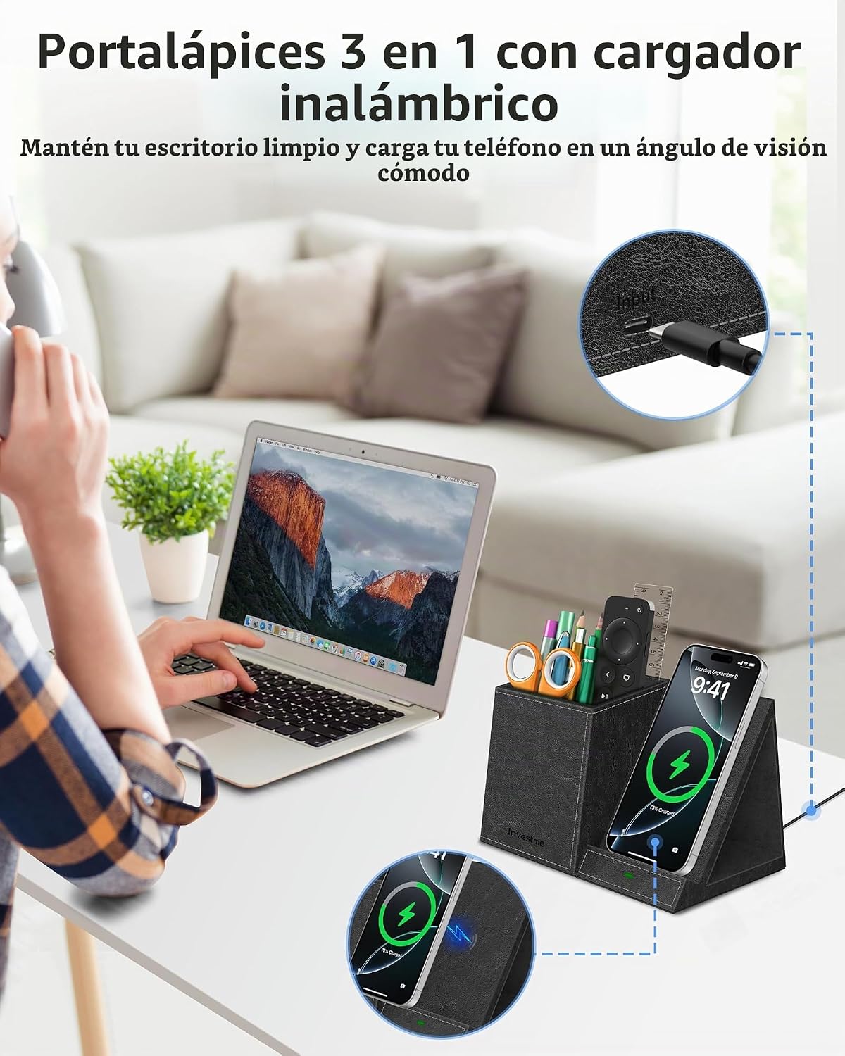 Investme Portalápices con cargador inalámbrico, portalápices para |...