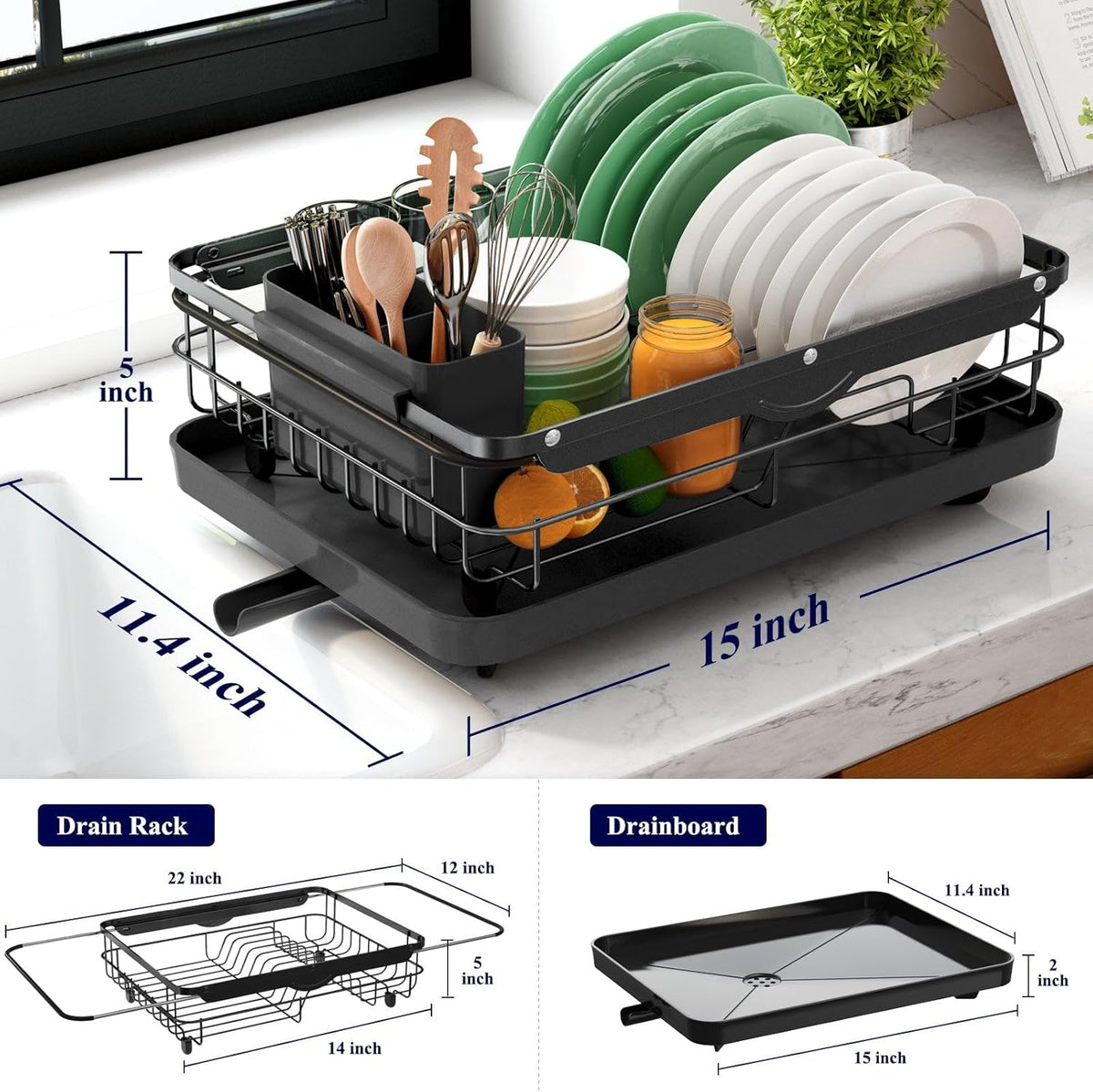 Kitsure Escurridor de platos para encimera de cocina, 12.2 pulgadas...