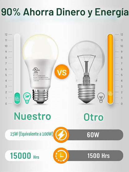 Paquete de 12 bombillas LED equivalentes a 100 W, A19 15 W, blanco...