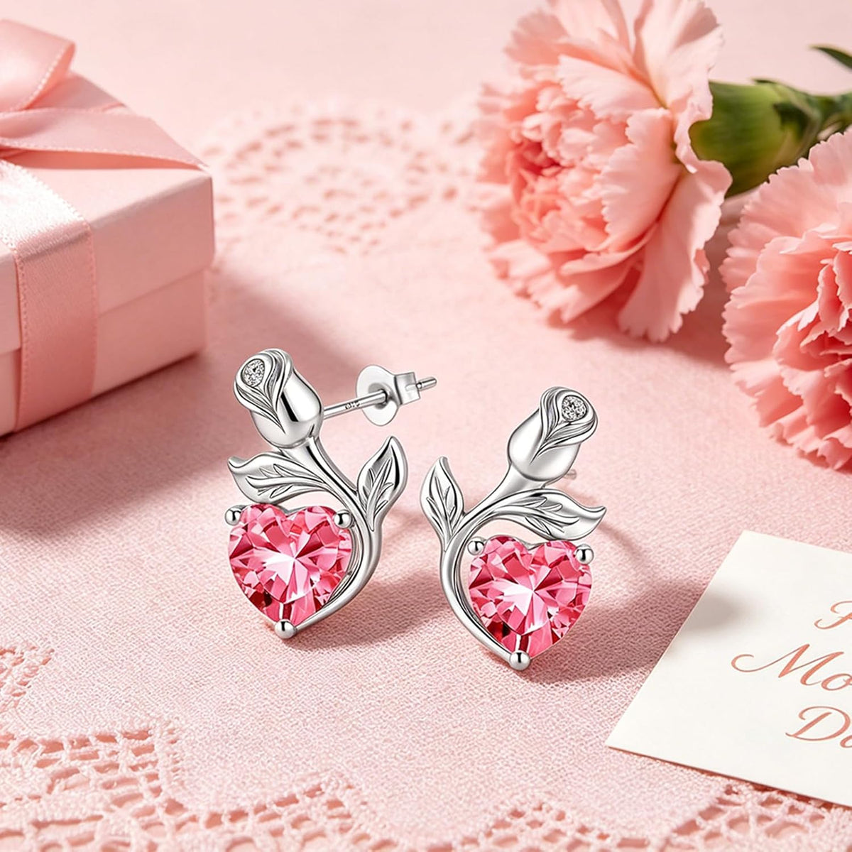 JACUPO Aretes de tuerca con piedra natal de corazón rosa de 0.8 qui...