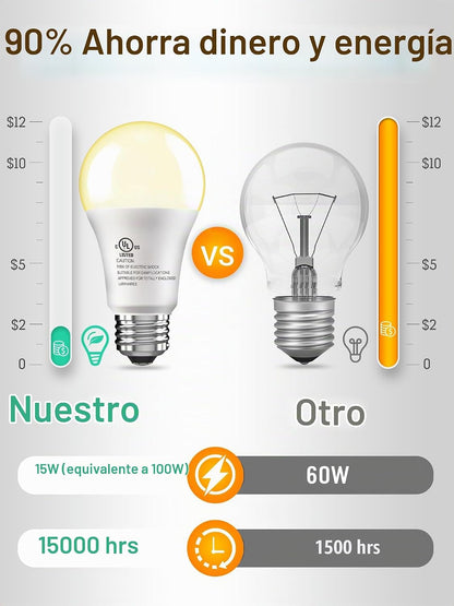Paquete de 12 bombillas LED equivalentes a 100 W, A19 15 W, blanco...