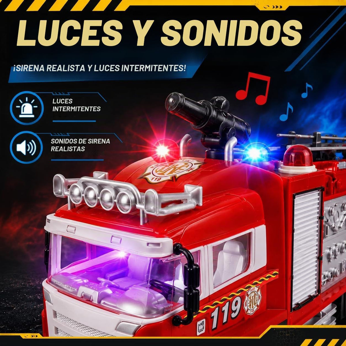 Camión de bomberos a control remoto de rescate RC que dispara agua...