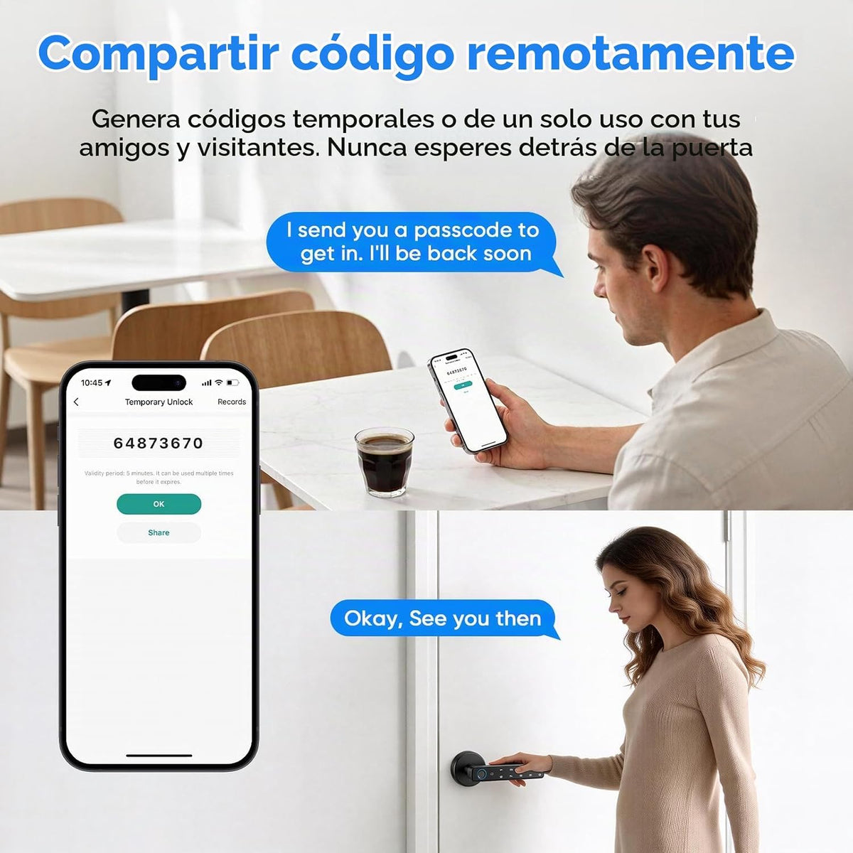 Cerradura de puerta inteligente con perilla, cerraduras de puerta d...