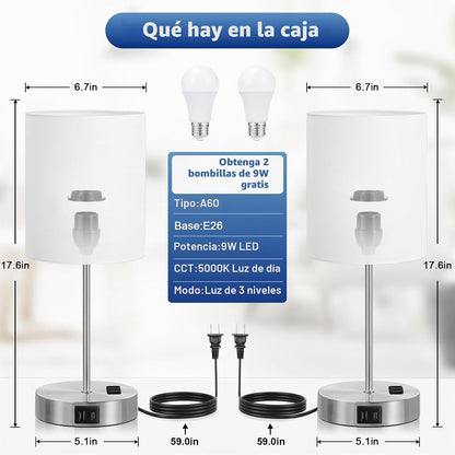 Juego de 2 lámparas táctiles plateadas de 17.6 pulgadas para dormit...