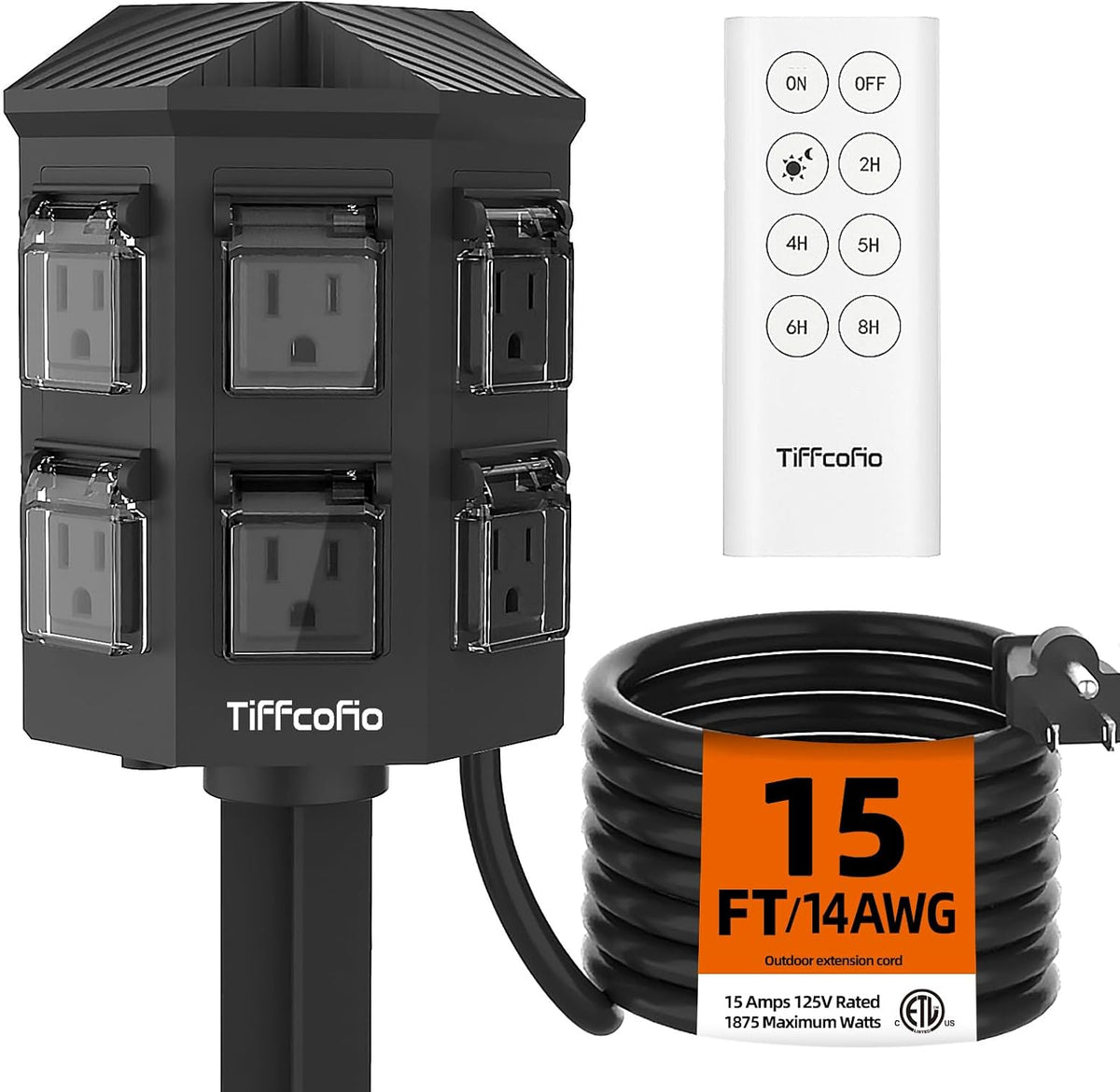 Regleta de alimentación para exteriores con cable de extensión de 1...
