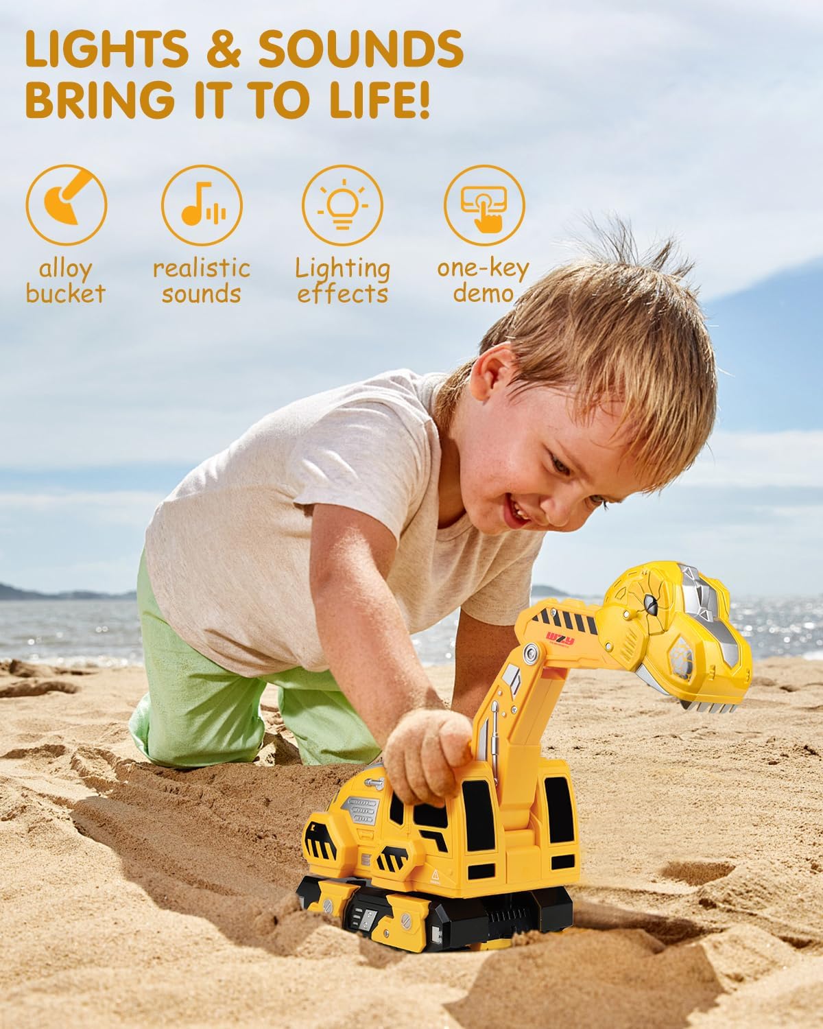Humzo Excavadora a control remoto para niños de 4 a 7 años, camione...