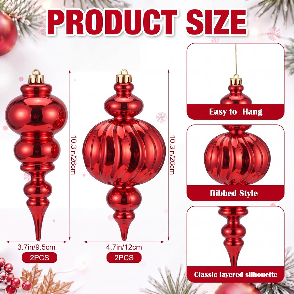 4 adornos grandes de Navidad para porche de 10.3 pulgadas, decoraci...