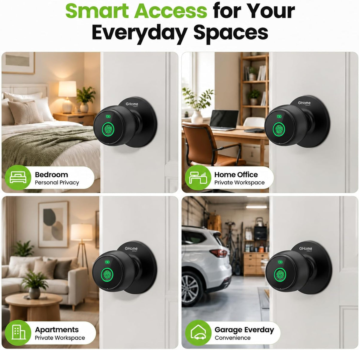 GHome Smart Cerradura de perilla de puerta con control de huellas |...