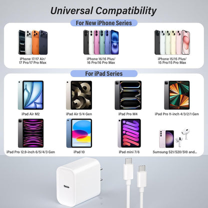 Paquete de 2 cargadores rápidos USB C extralargos de 10 pies para i...