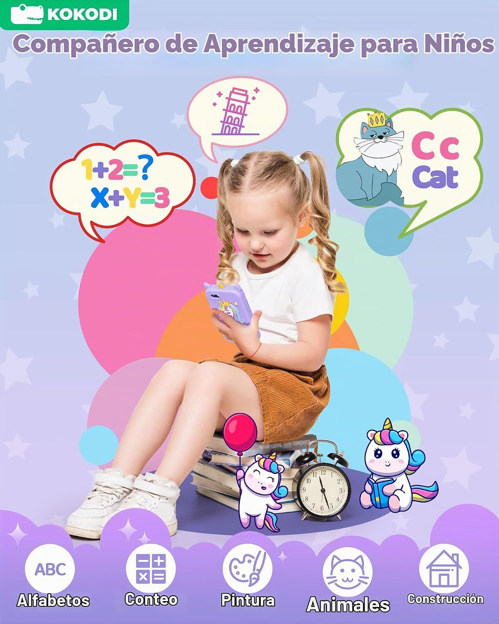 KOKODI - Teléfono inteligente para niños, pantalla táctil HD, doble...
