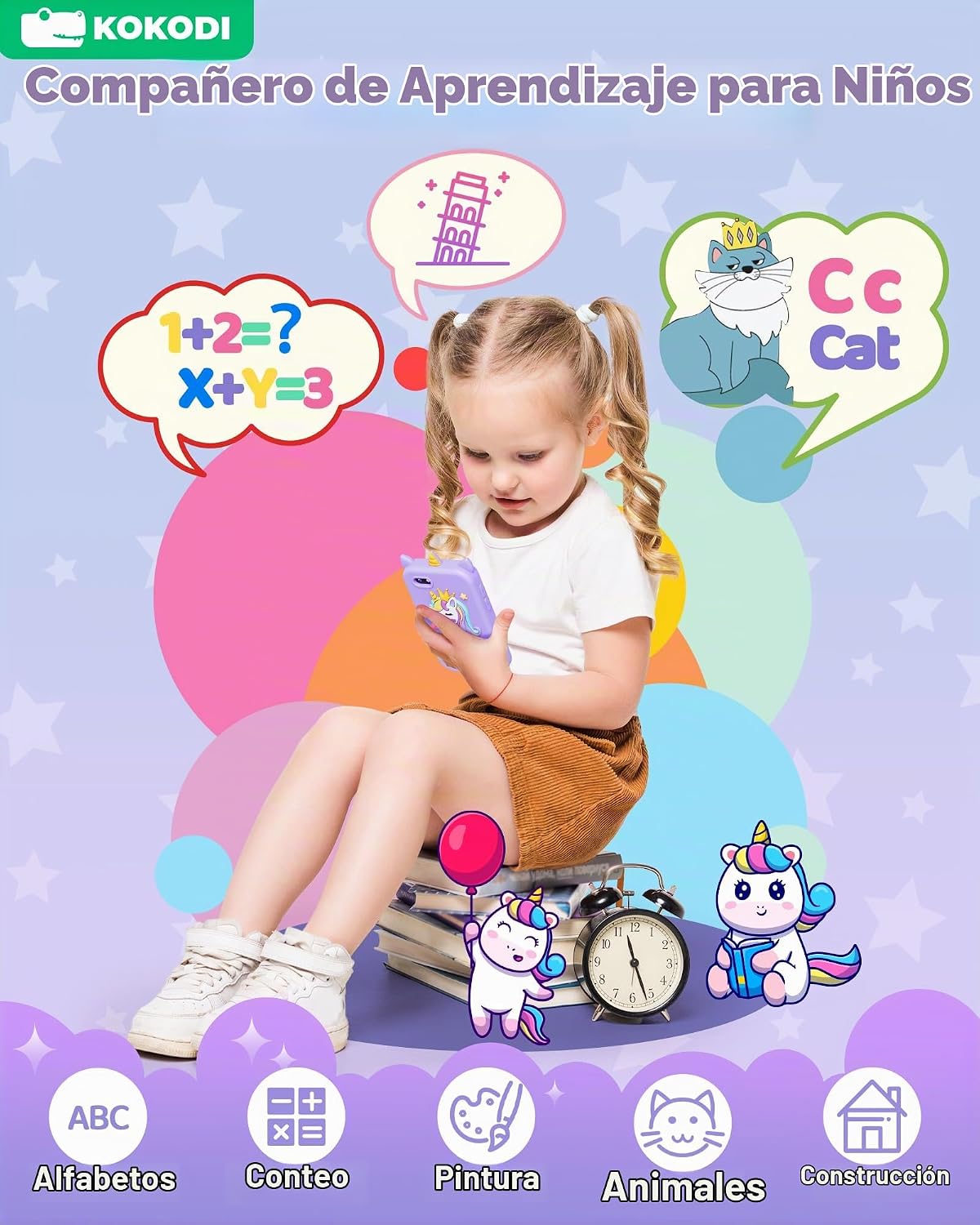 KOKODI - Teléfono inteligente para niños, pantalla táctil HD, doble...