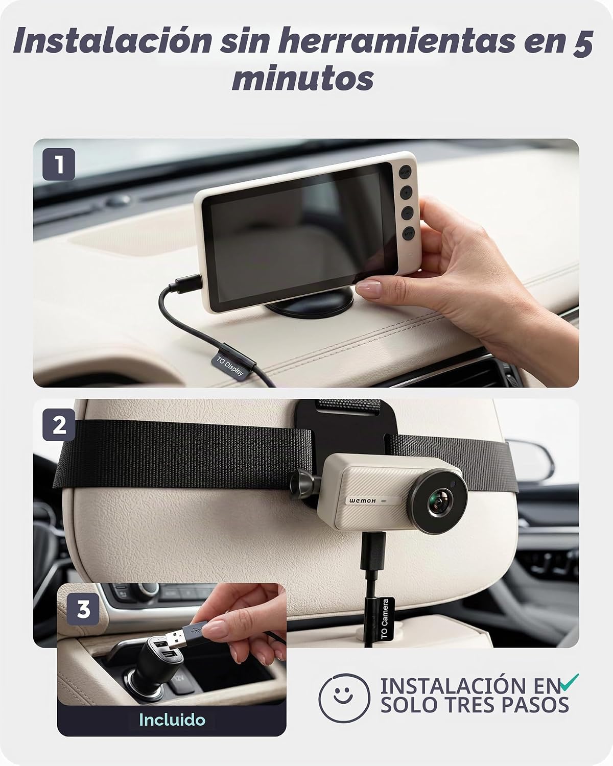 WEMOH Cámara magnética doble para coche para 2 bebés con monitor IP...
