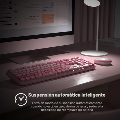 MOFII - Combo de teclado y mouse inalámbricos, teclado retro de tam...