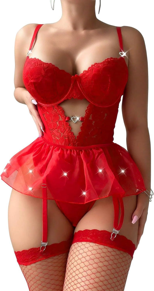 Lilosy Conjunto de lencería sexy de 3 piezas para mujer con corsé y...