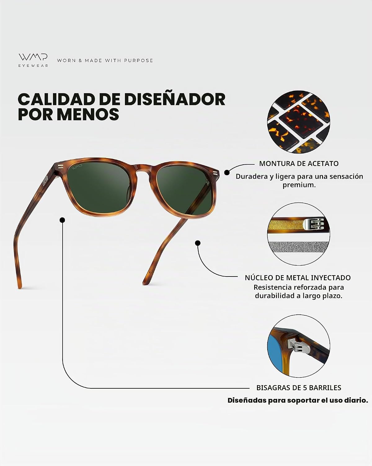 WMP Eyewear - Gafas de sol polarizadas modernas y redondas para hom...