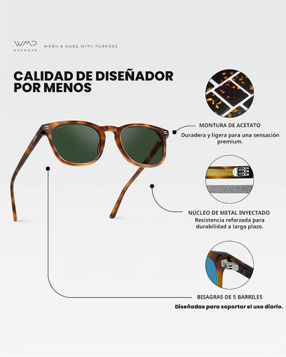WMP Eyewear - Gafas de sol polarizadas modernas y redondas para hom...