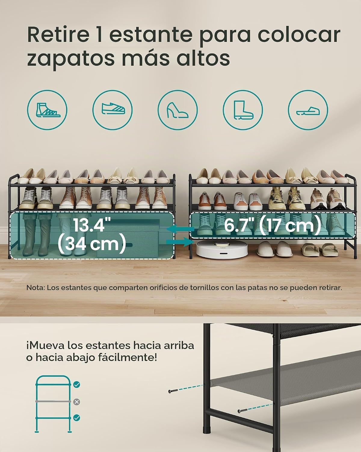 SONGMICS Zapatero largo, organizador de zapatos de 3 niveles, con c...