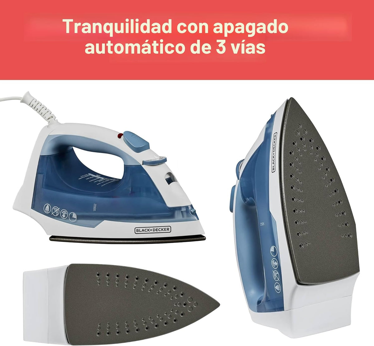 BLACK+DECKER Plancha de vapor para ropa con apagado automático y su...