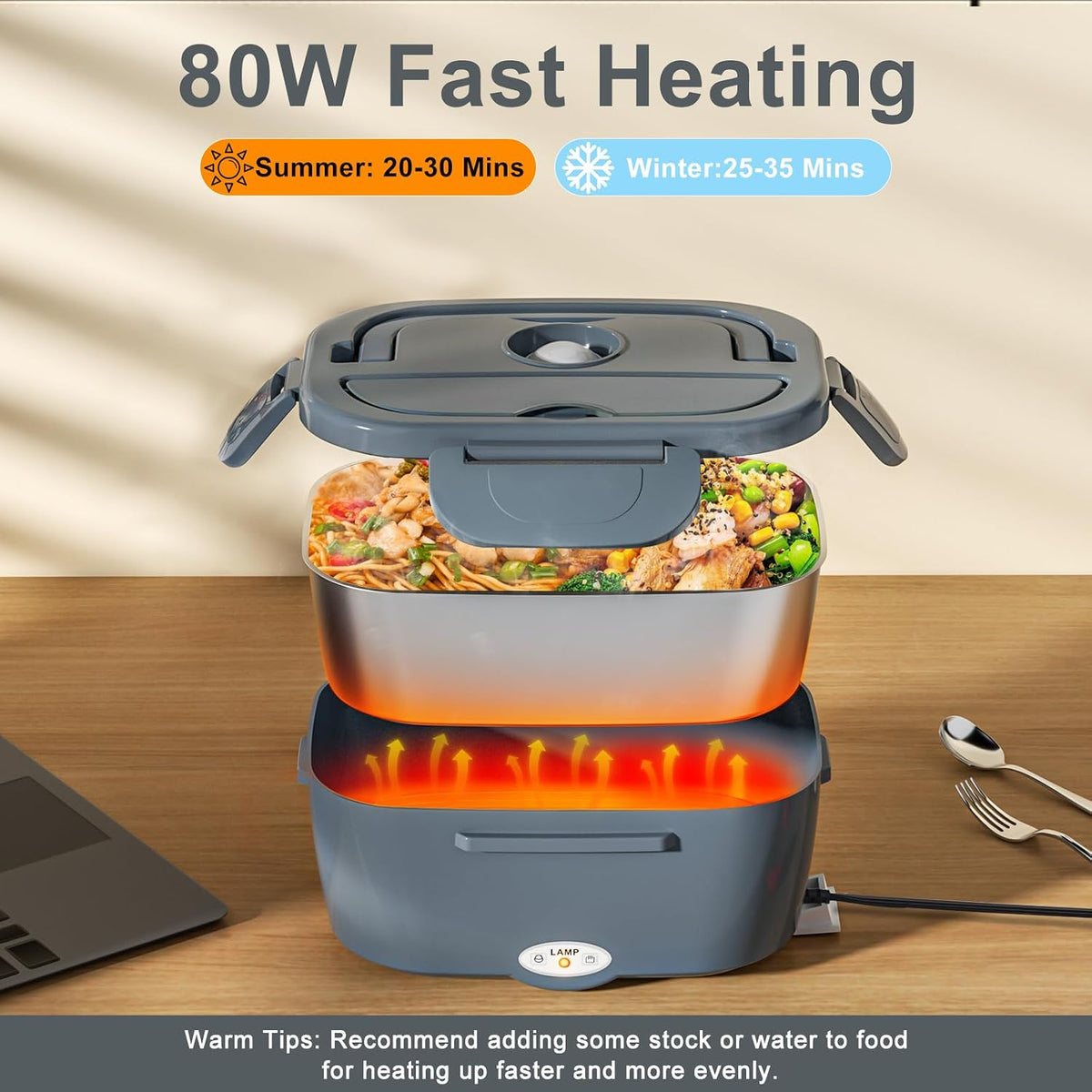 Fiambrera eléctrica para adultos 1.5L lonchera calentada para hombr...