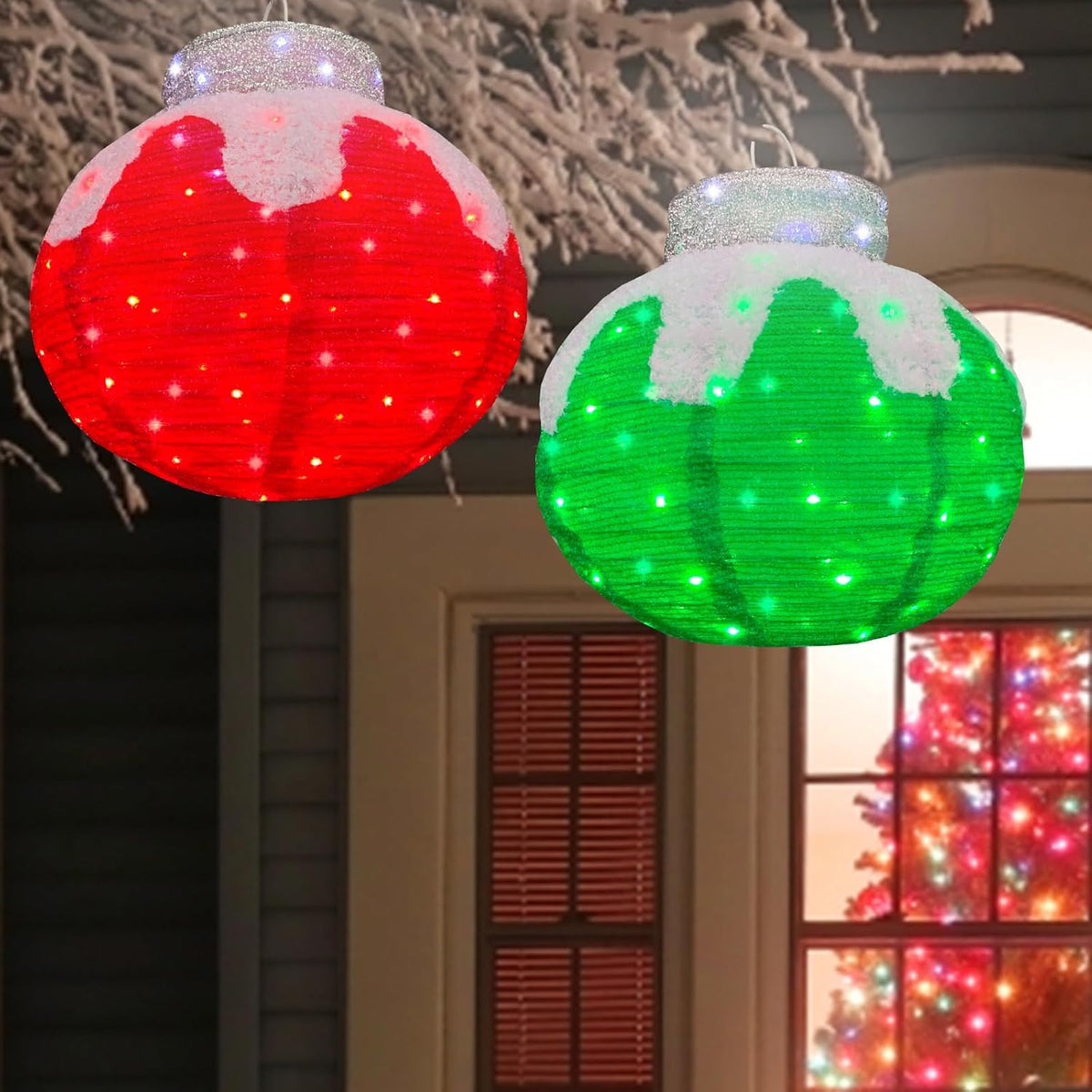 Esferas de Navidad para exteriores iluminadas, 2 adornos de Navidad...