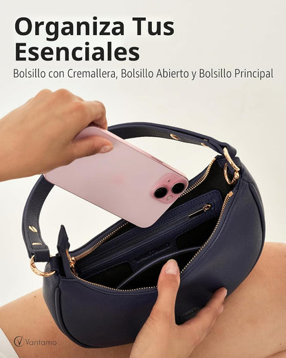 Bolsos Vantamo para mujer con forma de media luna con protección RF...
