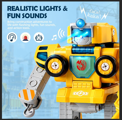 Construction Hero - Robot transformador 5 en 1 y camión de juguete...