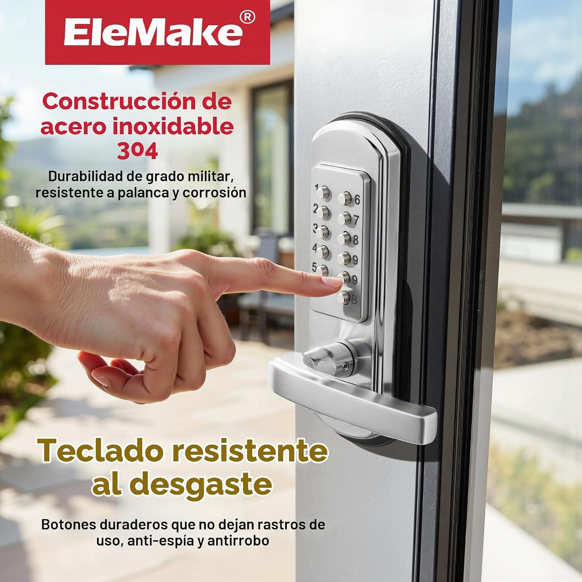 Elemake Cerradura de puerta con teclado, cerradura mecánica de puer...