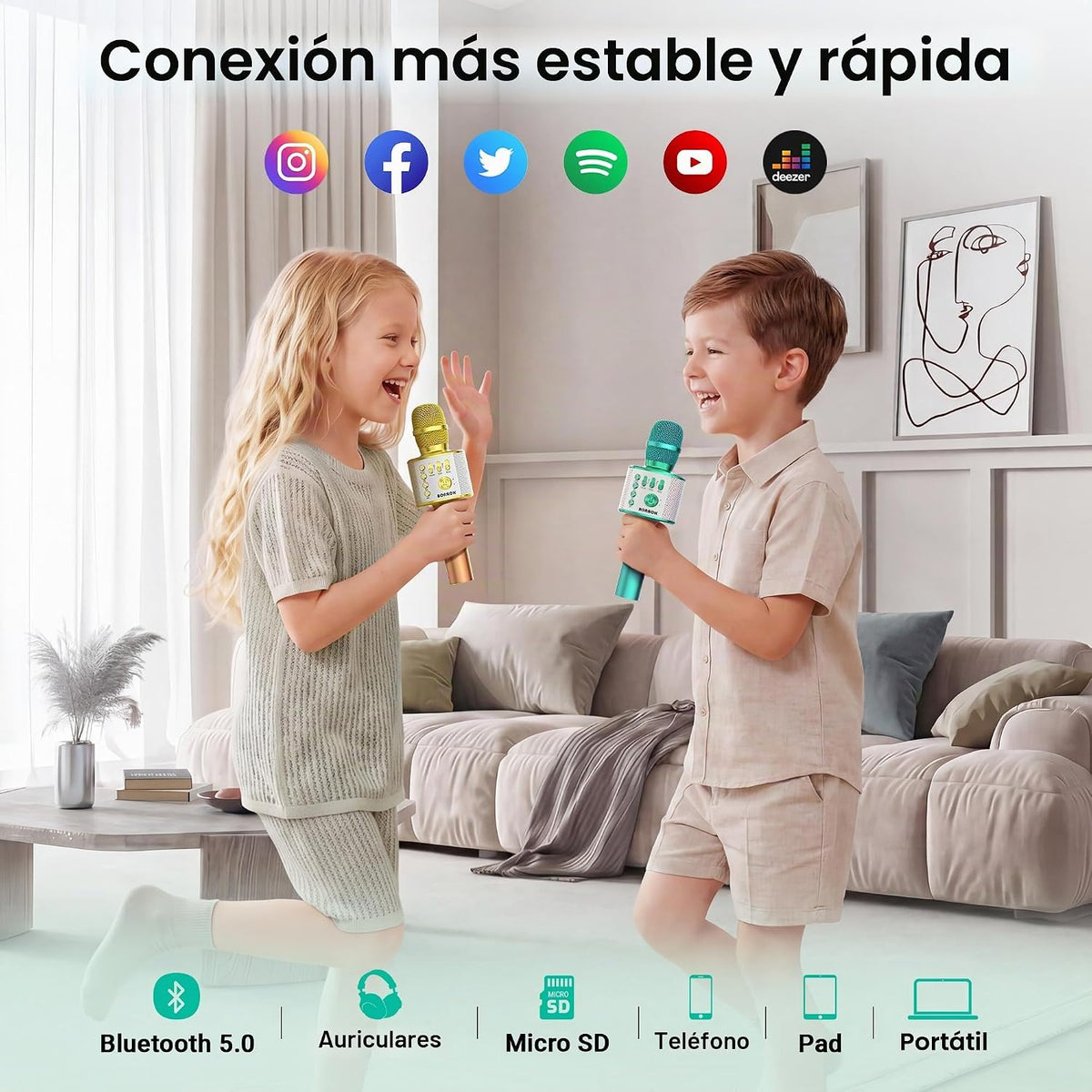 BONAOK - Micrófono inalámbrico Bluetooth de karaoke, 3 en 1; micróf...