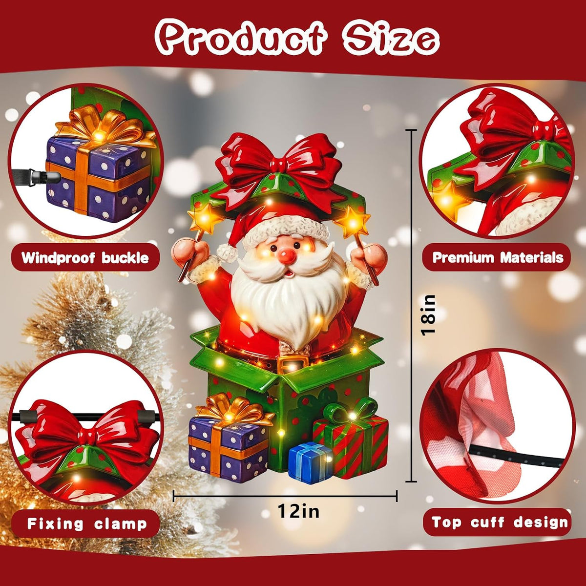 FLAGMESAGE Bandera iluminada de jardín de Papá Noel para decoración...