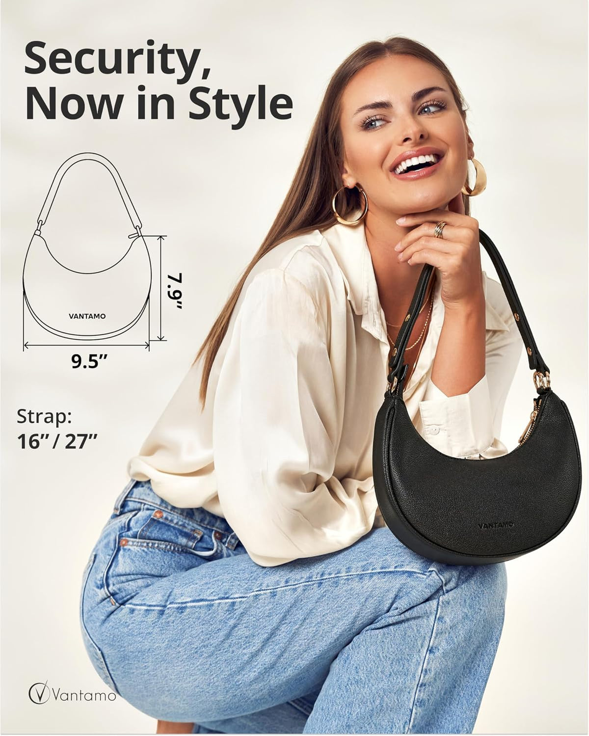 Bolsos Vantamo para mujer con forma de media luna con protección RF...