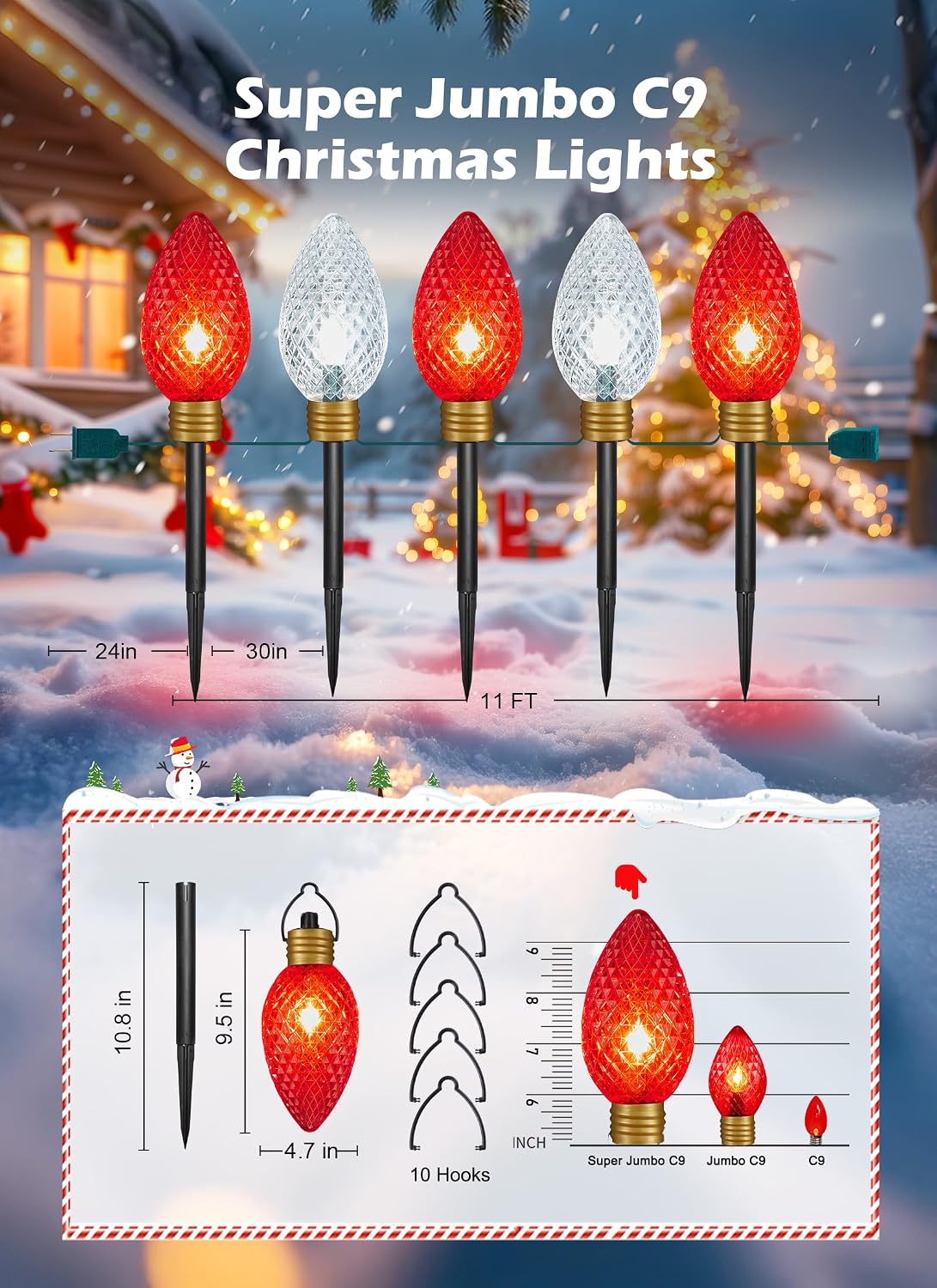 Brigtown Strawberry Super Jumbo C9 Luces de camino de Navidad para...