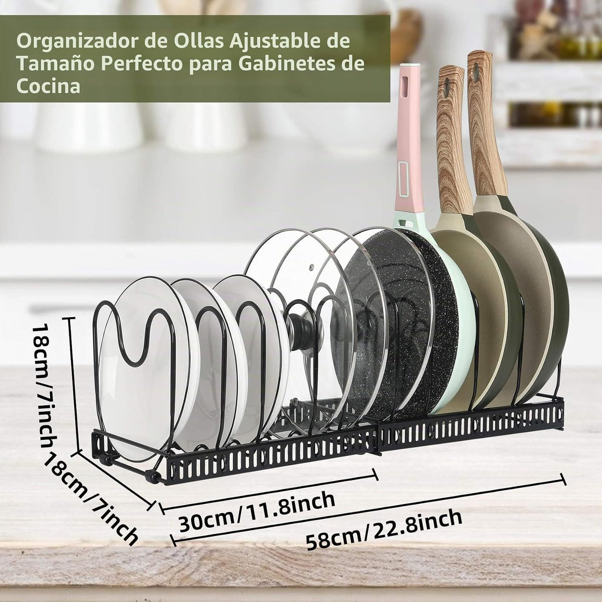 ROOHUA Estante organizador de tapas de ollas y sartenes para debajo...