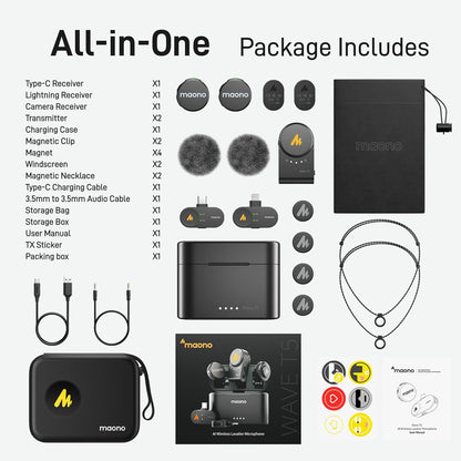 Micrófono Lavalier inalámbrico MAONO Wave T5 para iPhone\/Android\/...