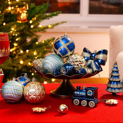 Alupssuc Juego de 82 adornos clásicos de bolas de Navidad, azul y d...
