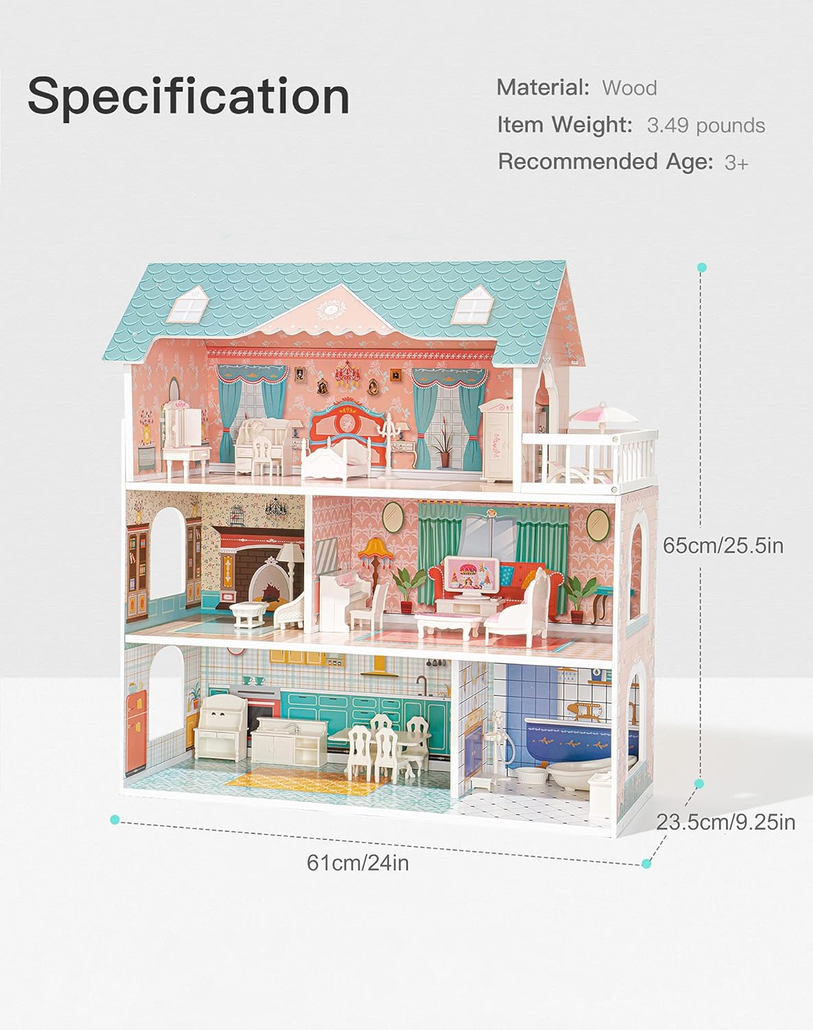ROBOTIME Casa de muñecas de madera para niños de 3, 4, 5, 6 años, c...