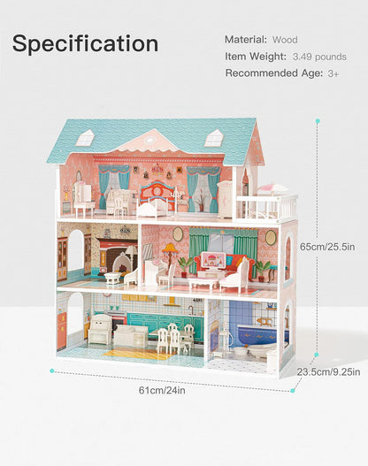 ROBOTIME Casa de muñecas de madera para niños de 3, 4, 5, 6 años, c...