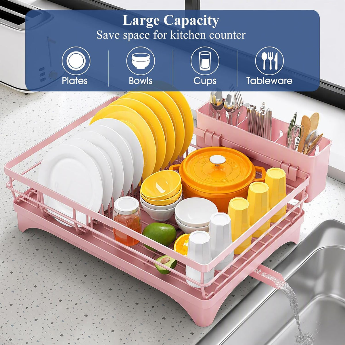 SNTD Escurridor de platos para encimera de cocina, 11.8 pulgadas de...